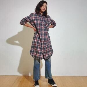 NSF Pepper 100% Cotton Gray Red Cream Plaid Flannel Shirt Dress XS
